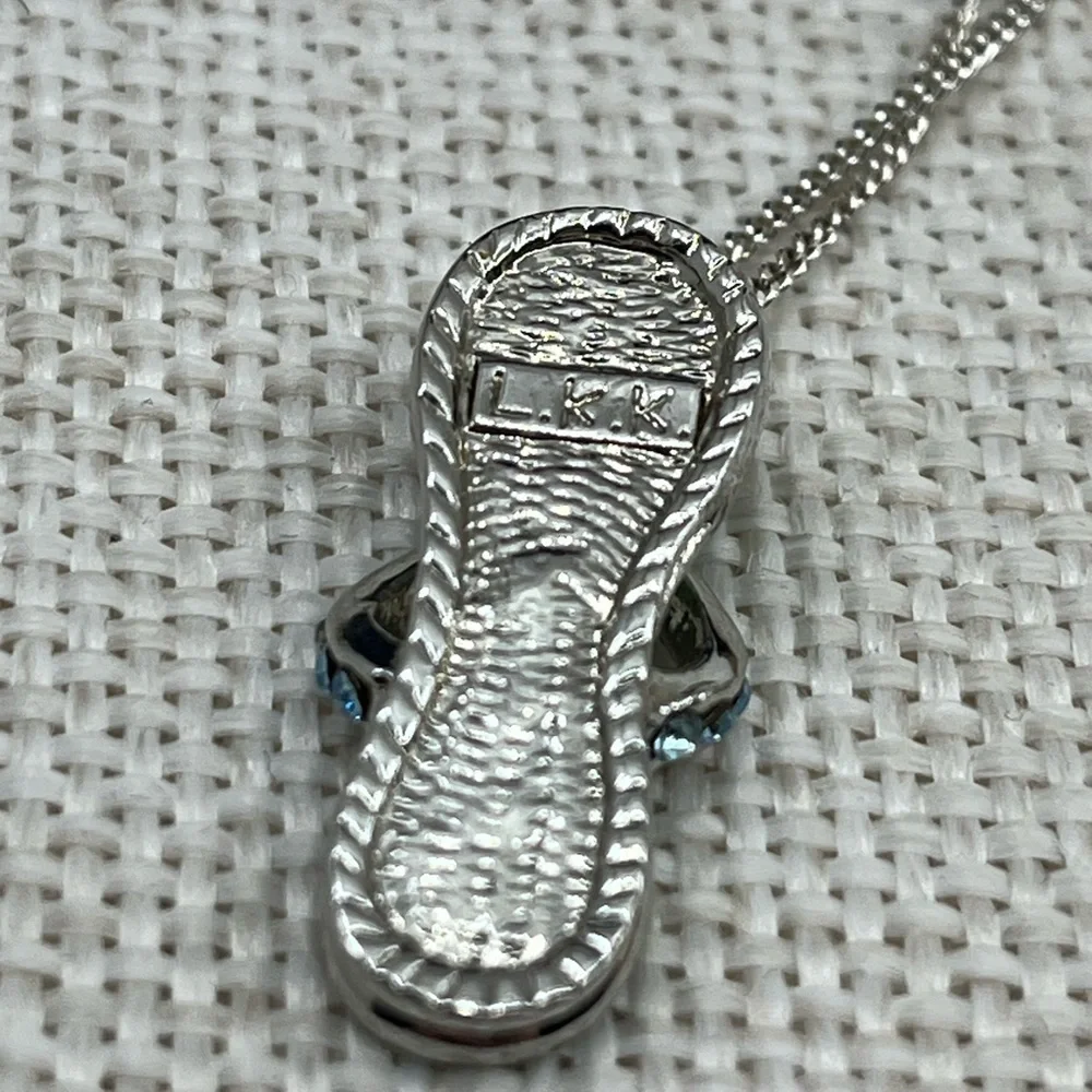 Vintage Sterling Silver Flip-Flop Pendant Necklace with Flamingo & Crystals, 18” - Picture 3 of 15
